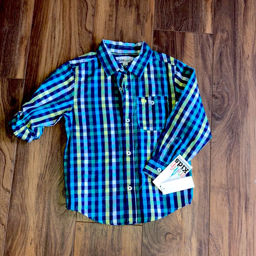 NWT Size 5 Blue Green Checkered Button Down & Pocket - Just The Shirt